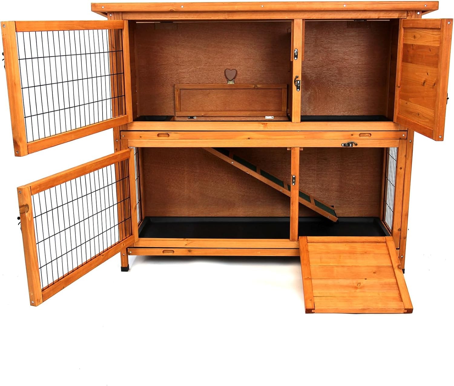 Large Two Tier Wooden Rabbit Hutch Outdoor Weatherproof Small Animal Cage