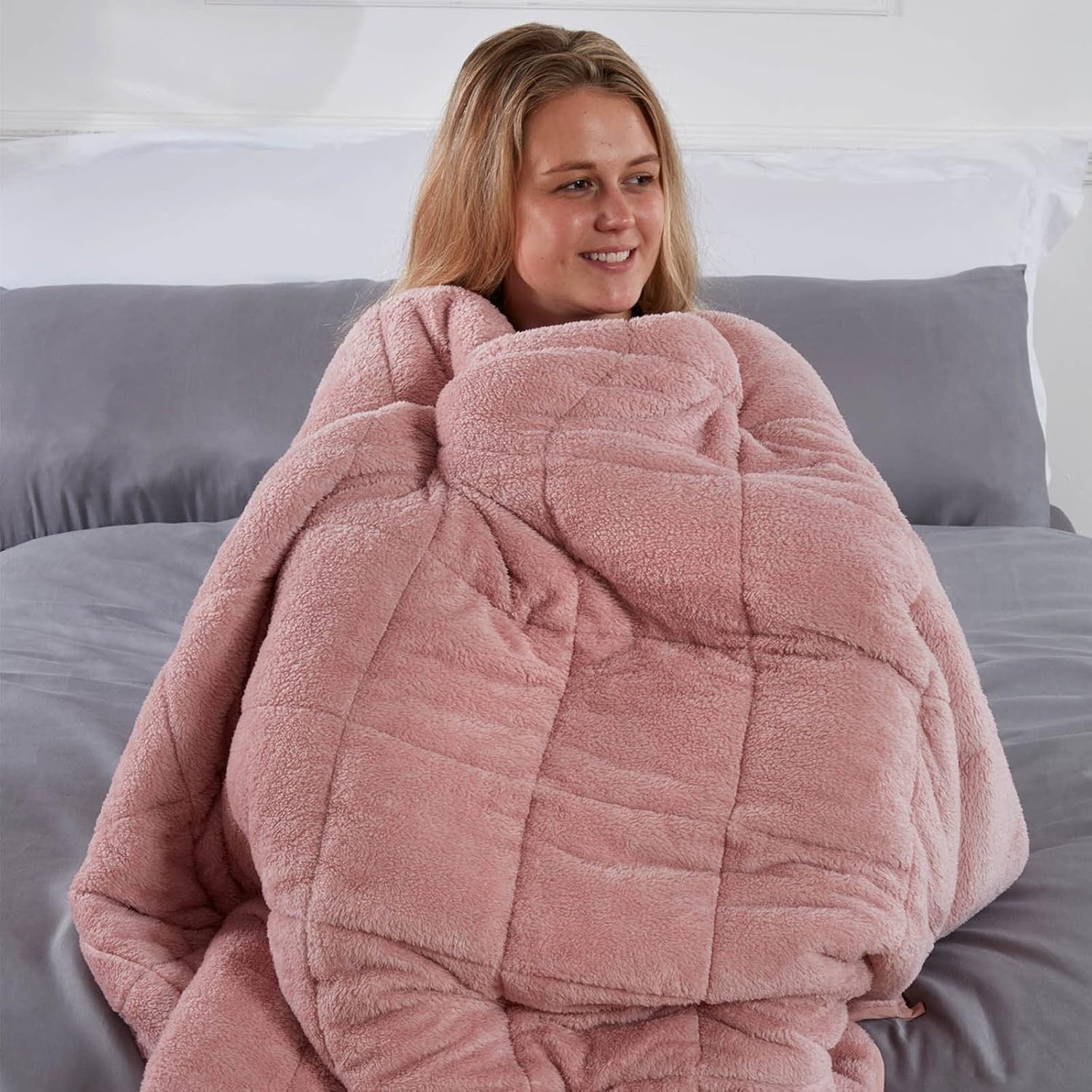 Teddy Fleece Weighted Blanket Blush Pink 4kg 125x150cm Calming Comfort