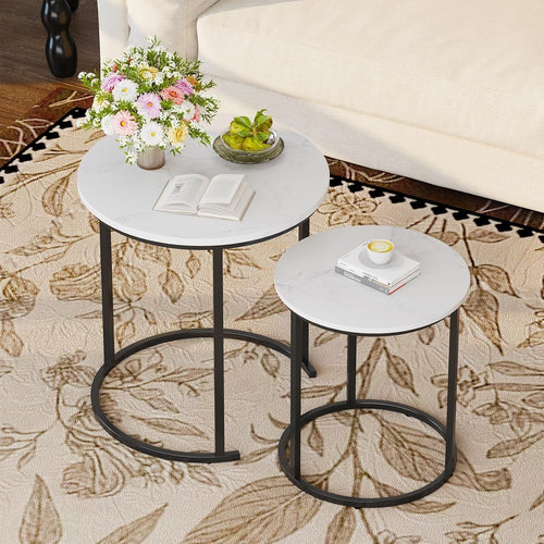 Black Nesting Coffee Tables Set of 2 Modern Round Side End Sofa Living Room