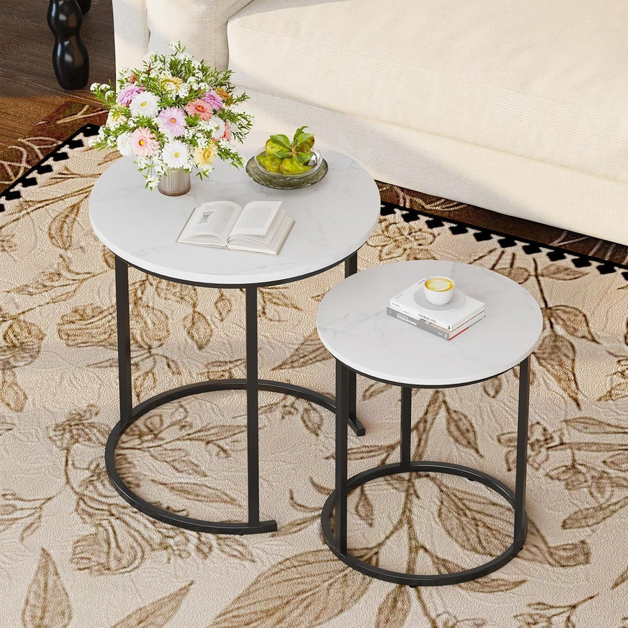 Black Nesting Coffee Tables Set of 2 Modern Round Side End Sofa Living Room
