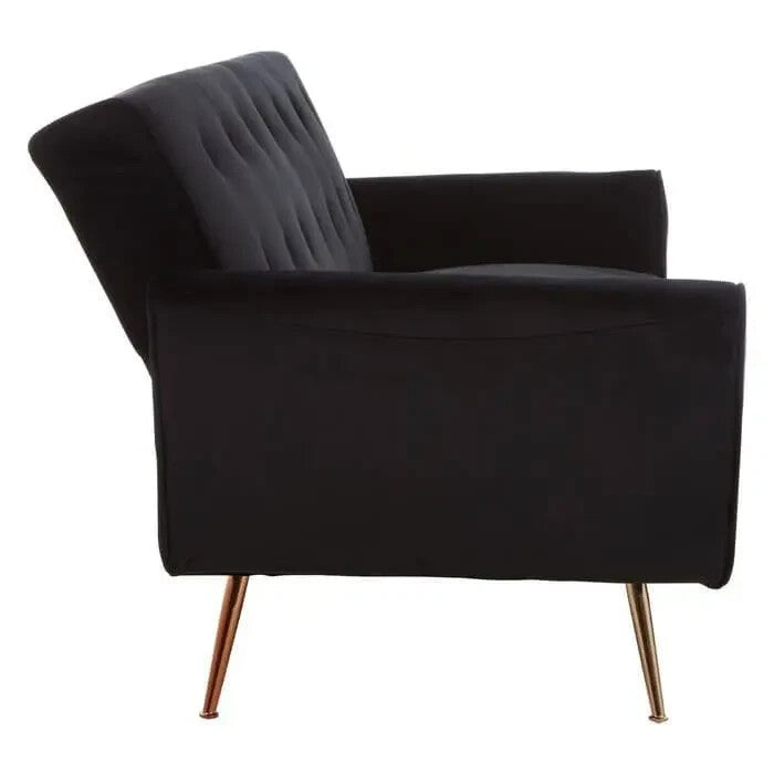 Black Velvet Sofa Bed 3 Seater Gold Legs Tufted Modern Luxury Sleeper
