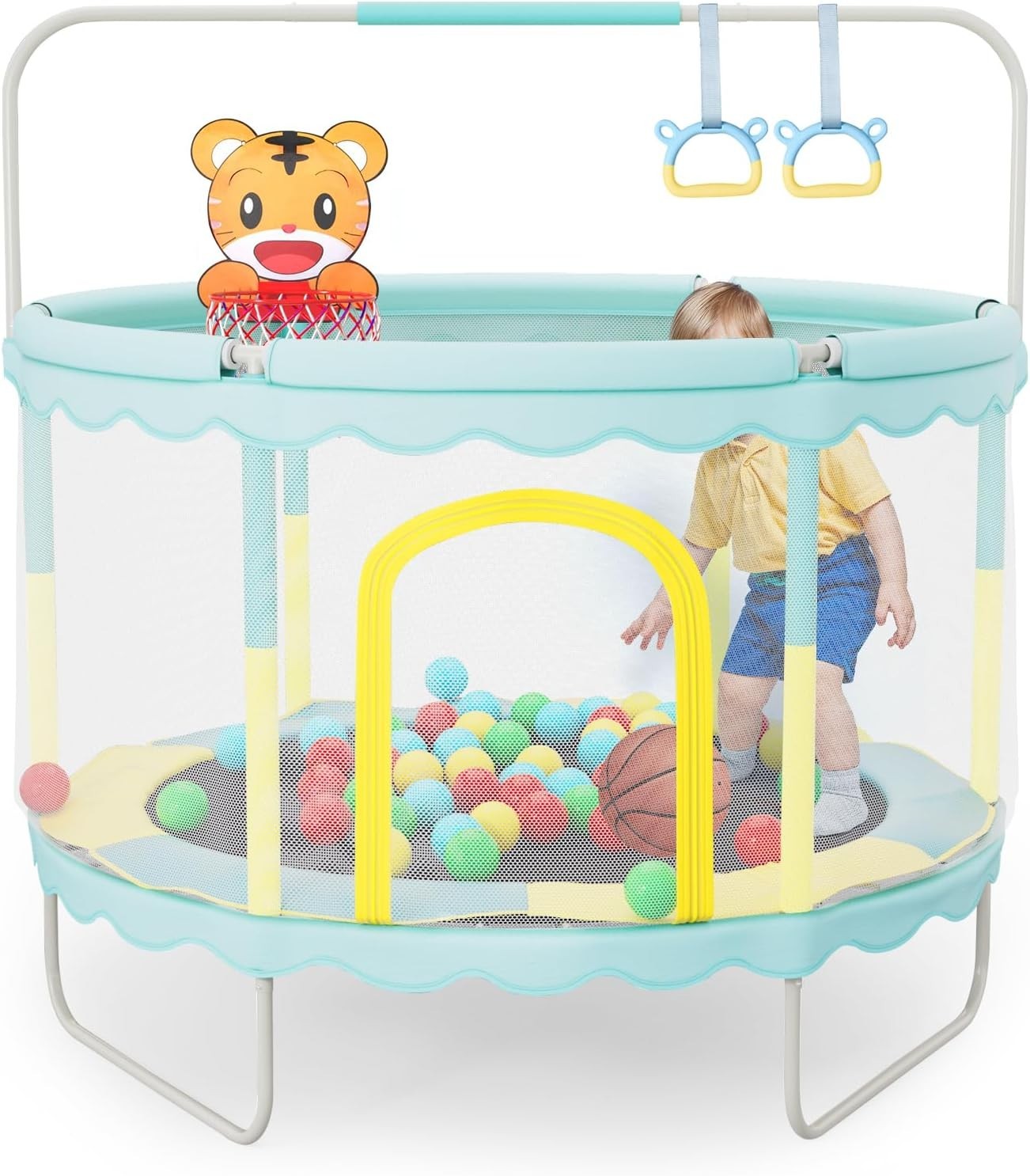 5FT Kids Trampoline Indoor Outdoor Play Set Safety Enclosure Hoop Rings