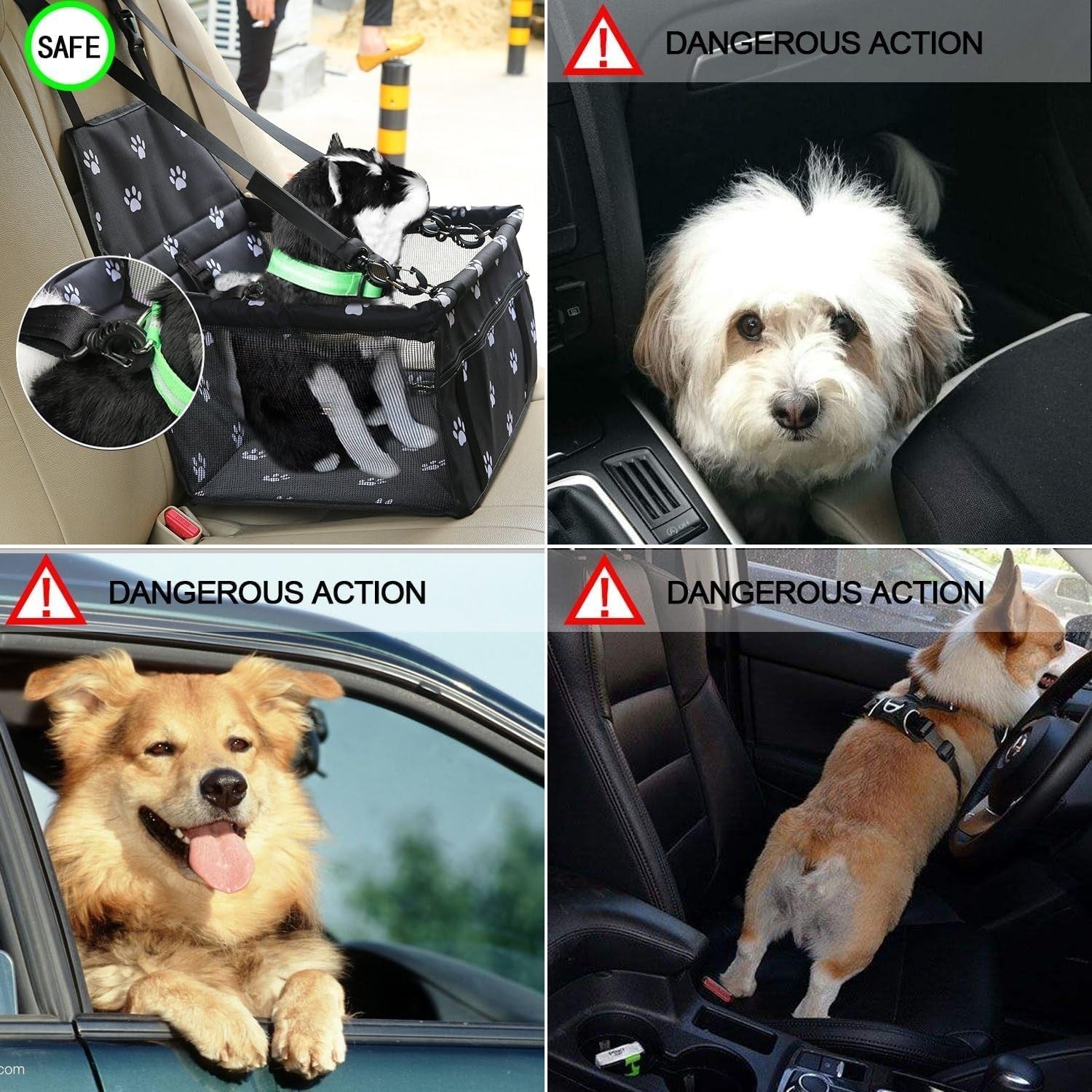 Foldable Dog Booster Car Seat Waterproof Travel Carrier Safety Leash