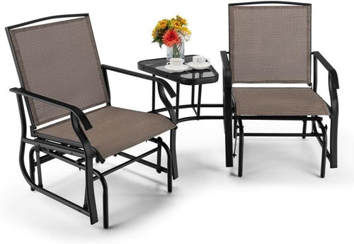 2 Seater Outdoor Glider Rocking Chair Set w/ Table for Patio Garden
