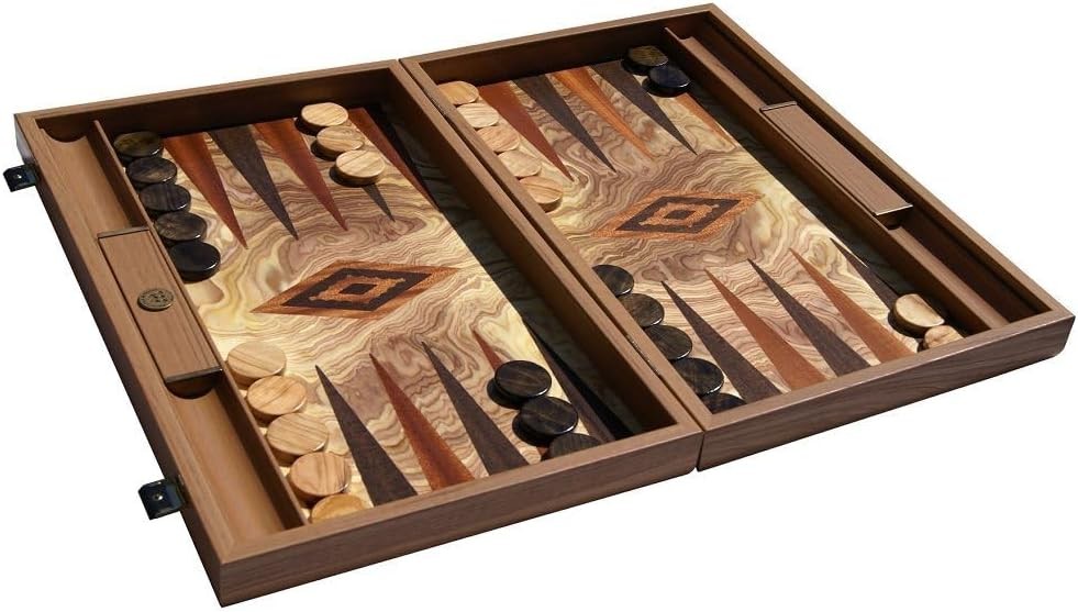19” Luxury Olive Burl Backgammon Set Wooden Foldable Board Premium Game