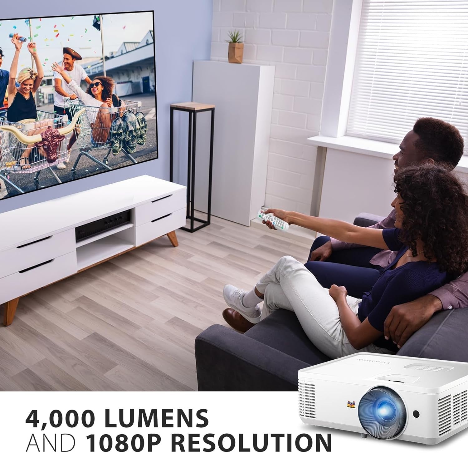 4000 ANSI 1080p Full HD Projector 300″ Screen Low Lag HDMI USB
