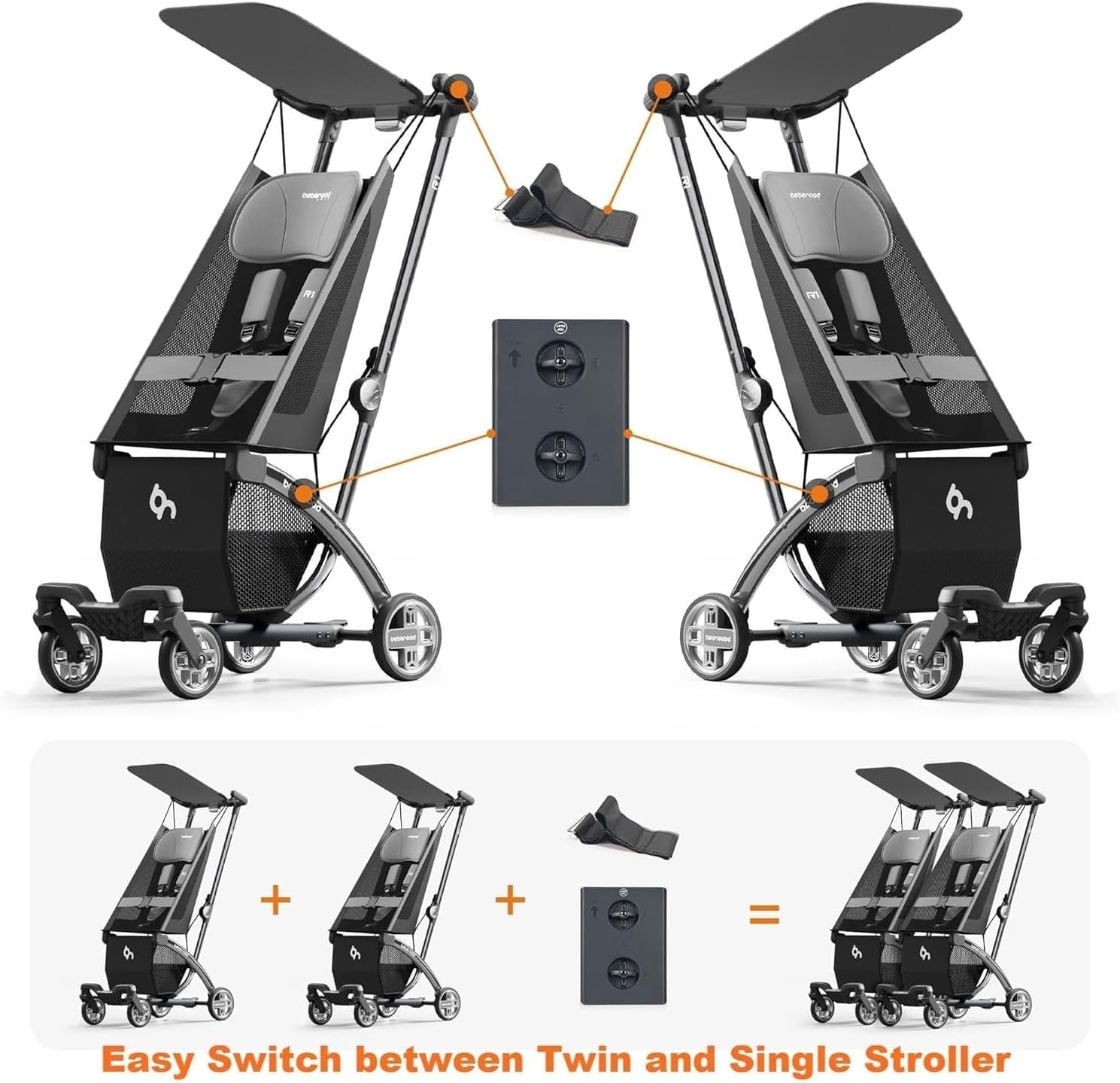 Auto Fold Double Stroller Side by Side Tandem Pushchair 45kg