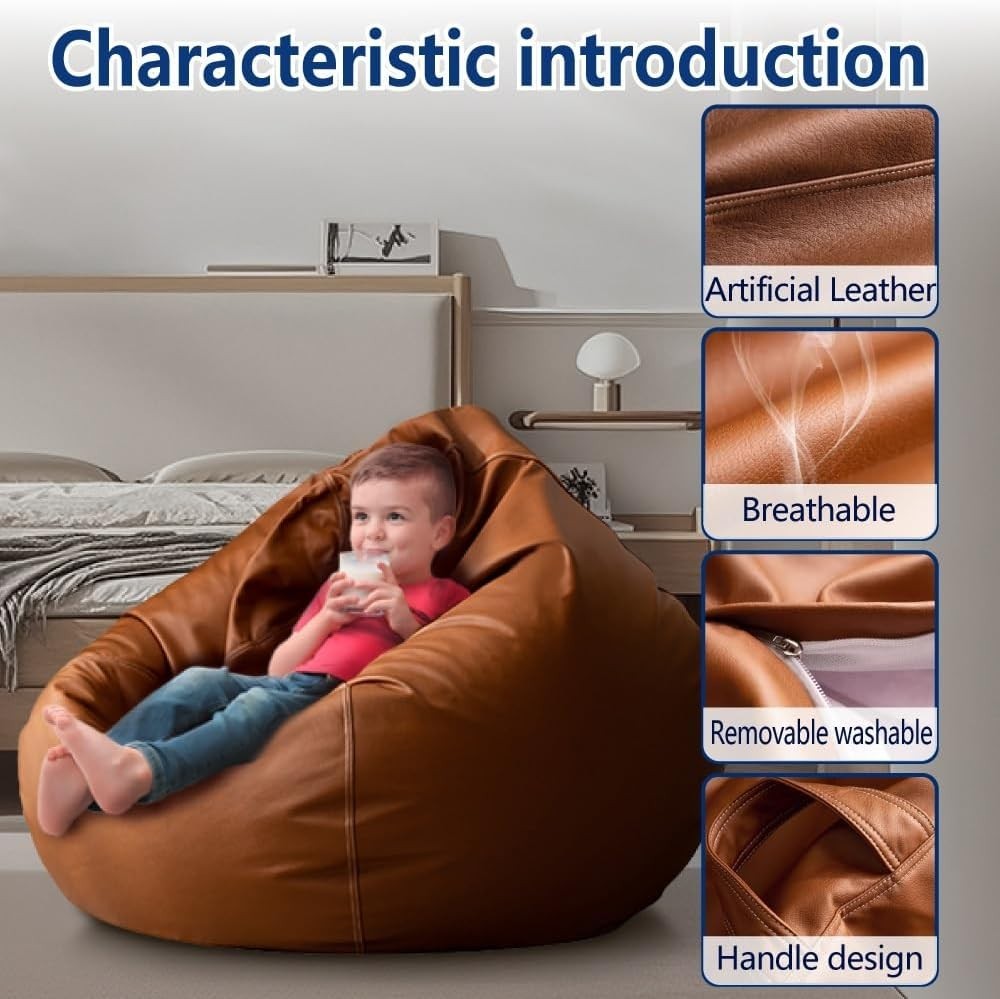 Luxury Faux Leather Bean Bag Cover | Soft, Durable, Easy-Clean Sofa Slipcover