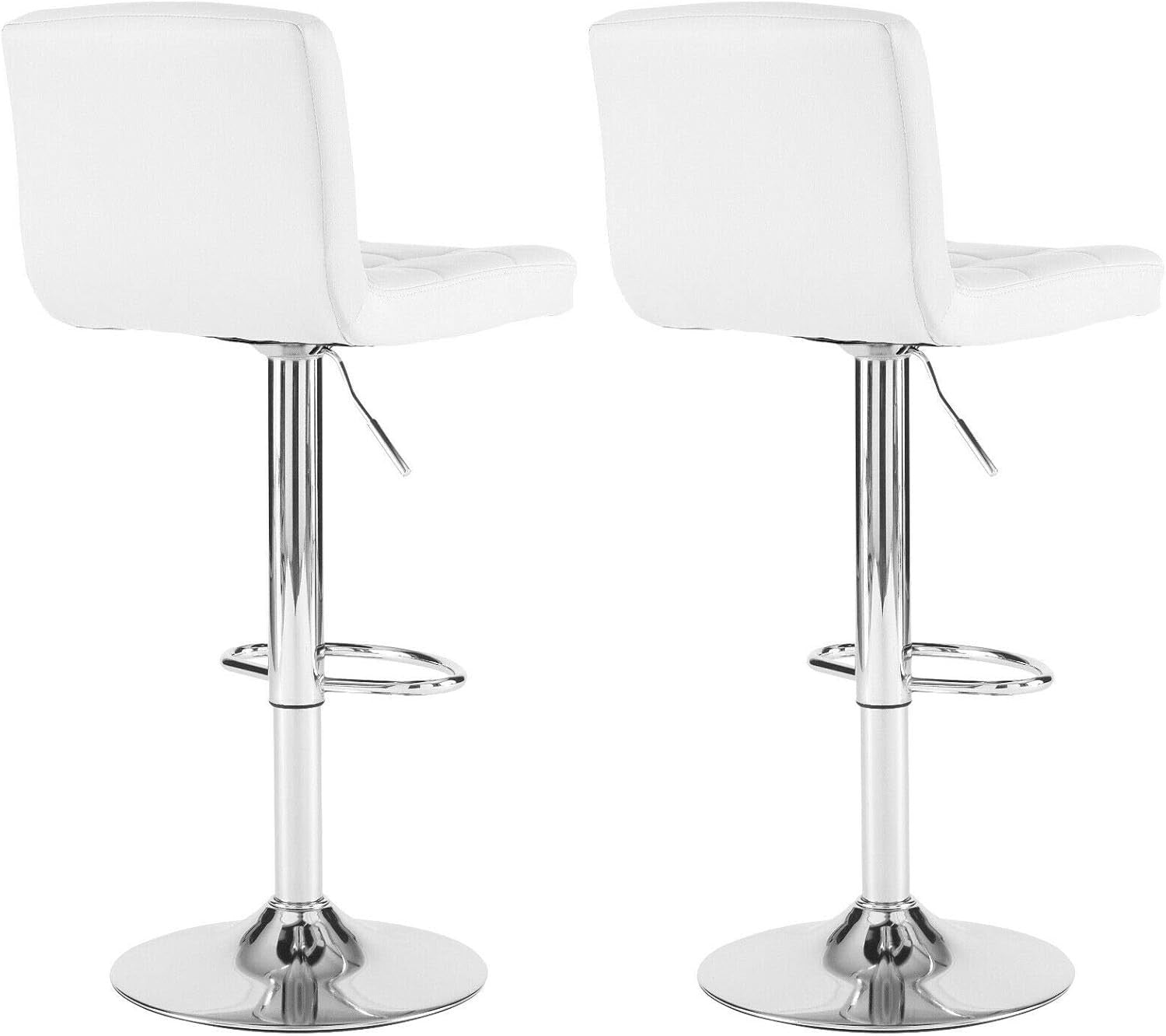 Adjustable Swivel Bar Stools Set of 2 | White Faux Leather Chrome