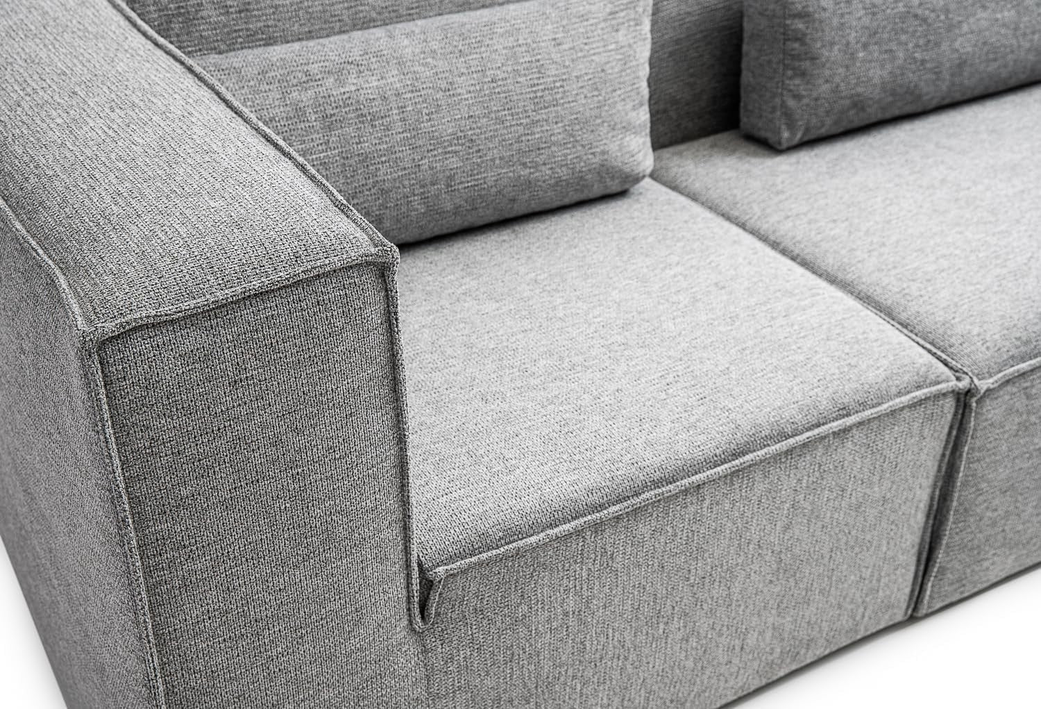 Modular 4 Seater Sofa Basket Weave Fabric Deep Cushions Grey 282cm Wide