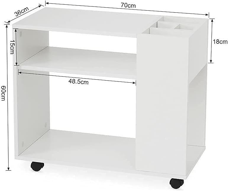 Rolling Lateral File Cabinet Open Shelf Mobile Printer Stand White