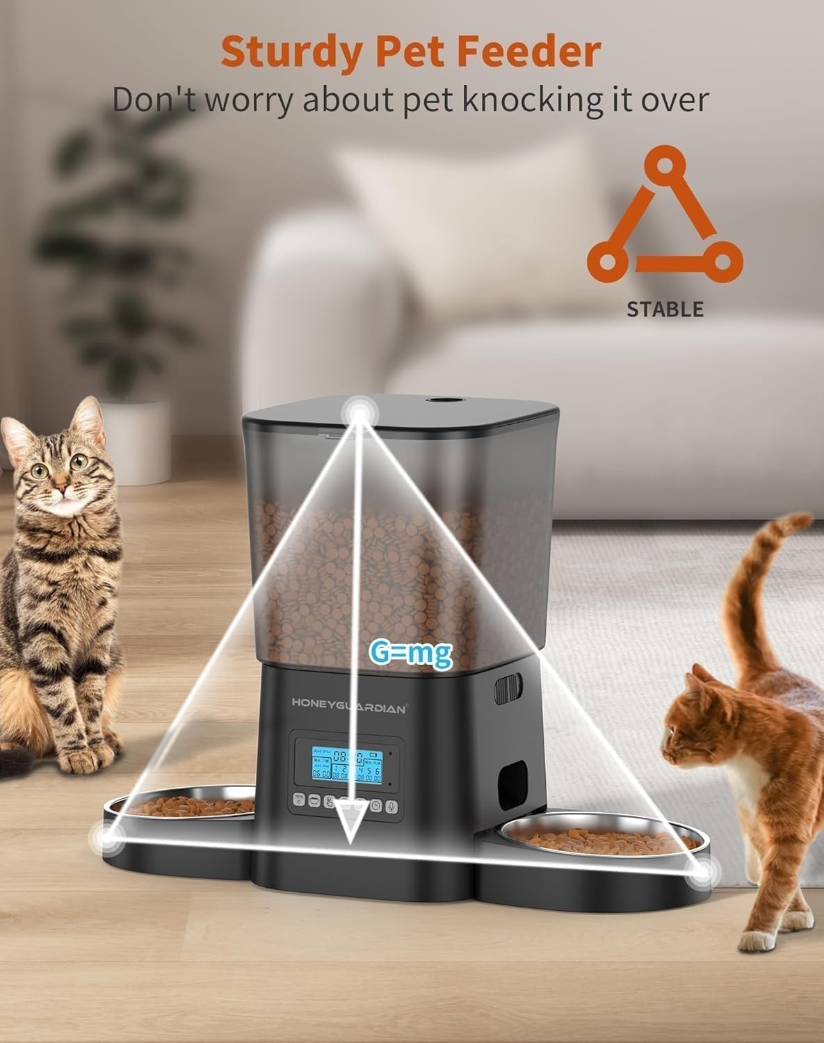 Automatic Cat Feeder 2 Cats 3.5L Dual Bowl Timer Food Dispenser Voice
