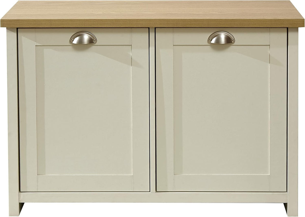Cream Shoe Storage Cabinet 4 Shelves Spacious Hallway Sideboard Organizer