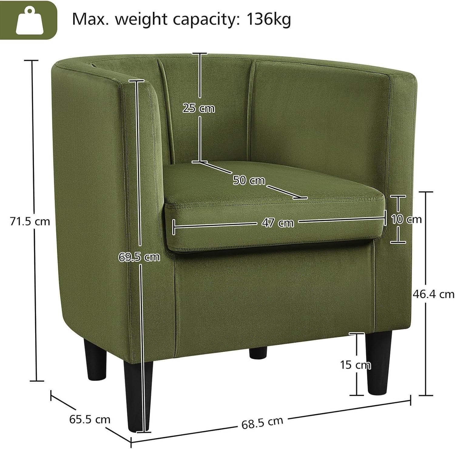 Velvet Tub Chair Armchair Green Lounge Barrel Seat Sofa Modern Upholstered