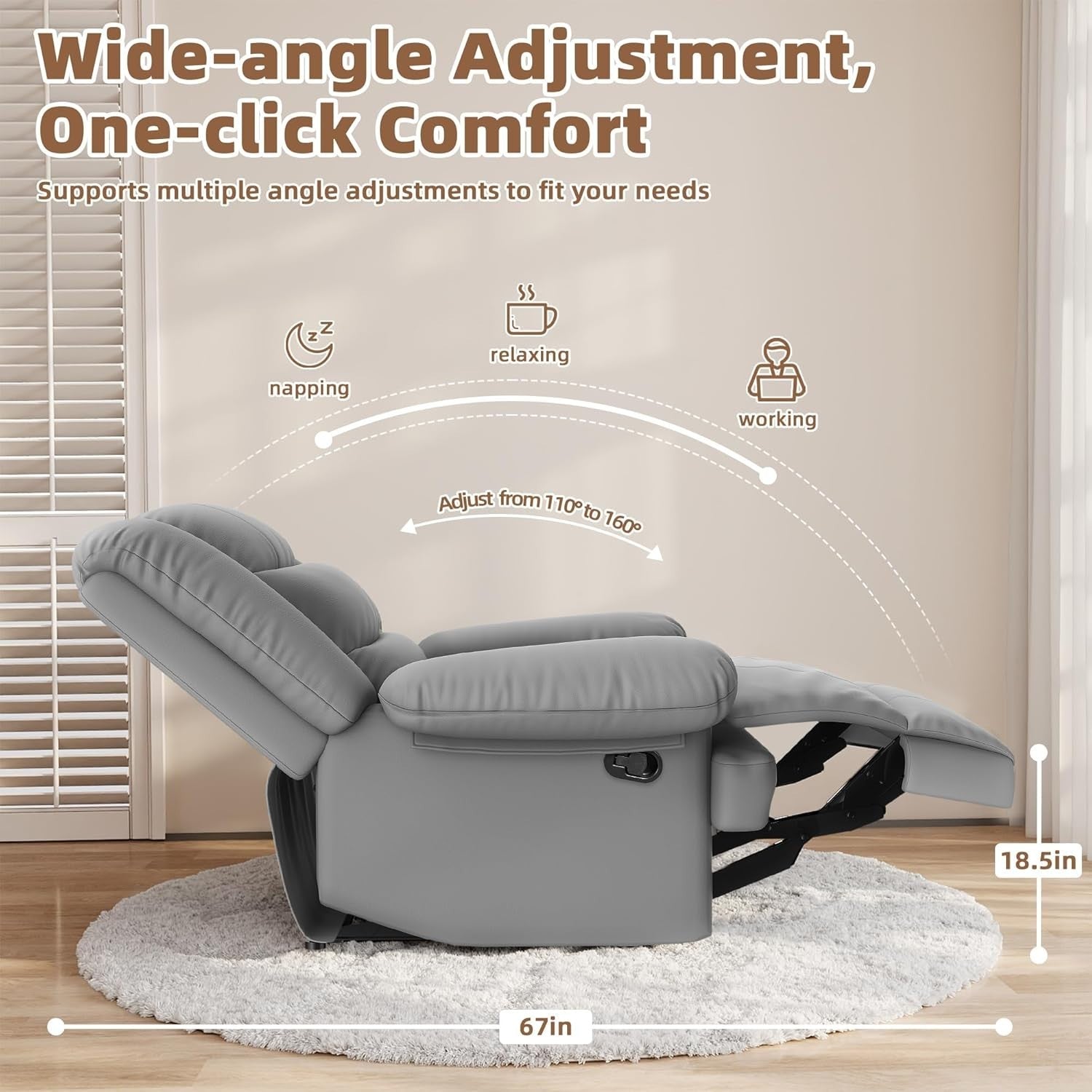 Recliner Armchair Adjustable PU Leather Lounge Chair with Footrest Grey