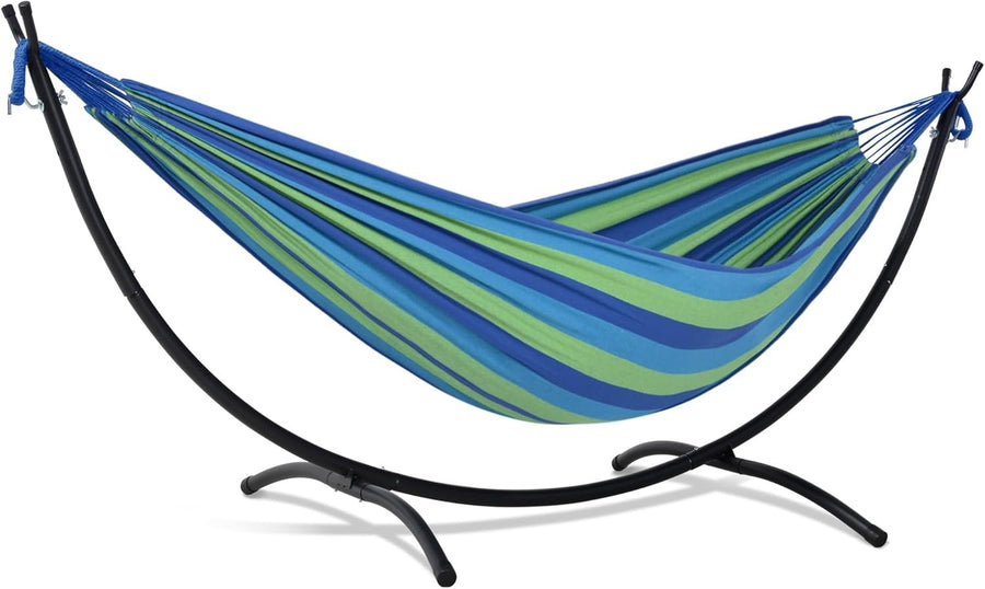 Blue & Green Hammock with Stand | 2-3 Person 475lb Capacity | Outdoor Garden Bed