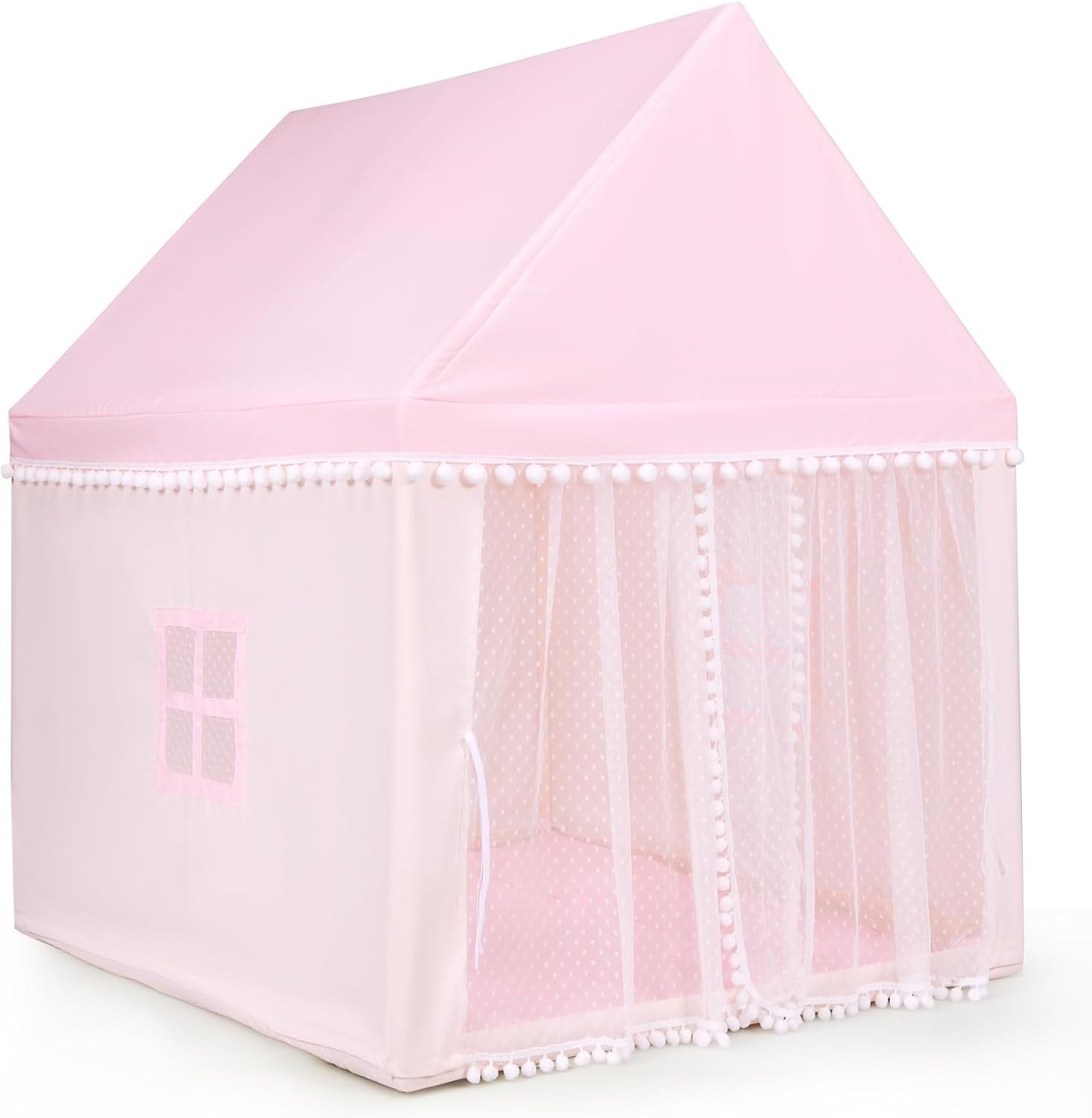 Pink Wooden Kids Play Tent Indoor Outdoor Fairy Playhouse w Mat