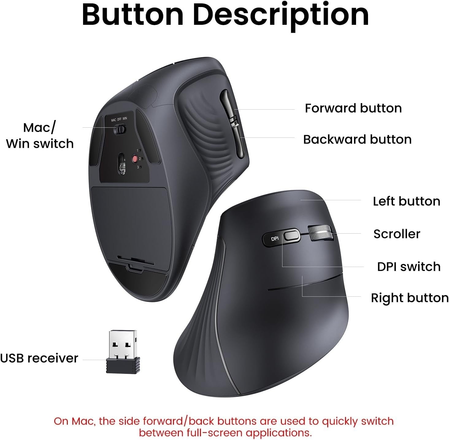 Ergonomic Vertical Wireless Mouse Bluetooth 4000DPI 3 Device Silent