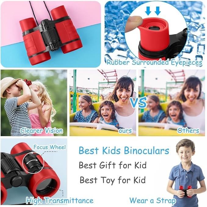 Kids 4x30 Red Shockproof Binoculars | Outdoor Explorer Toy Ages 3–12
