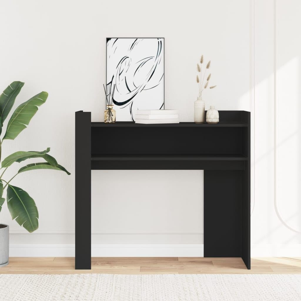 Black Console Table with Shelves, 100x35x90cm, Durable Engineered Wood