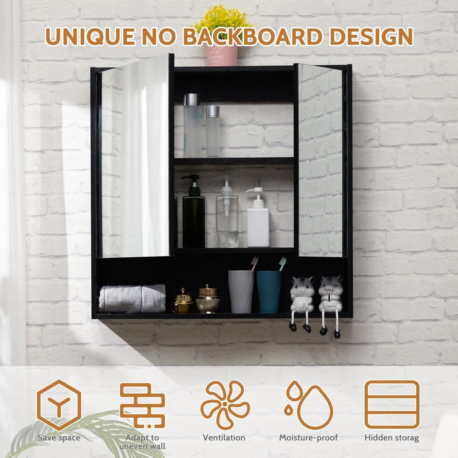 Wall Mounted Bathroom Mirror Cabinet 78x75cm Double Door Shelf Storage