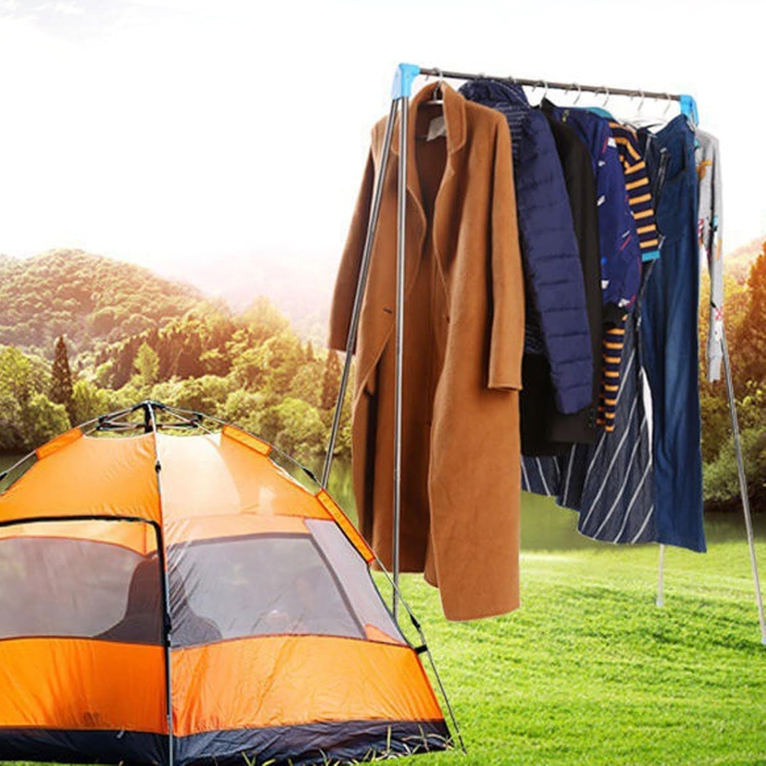 Portable Folding Clothes Rack Stainless Steel Retractable Silver
