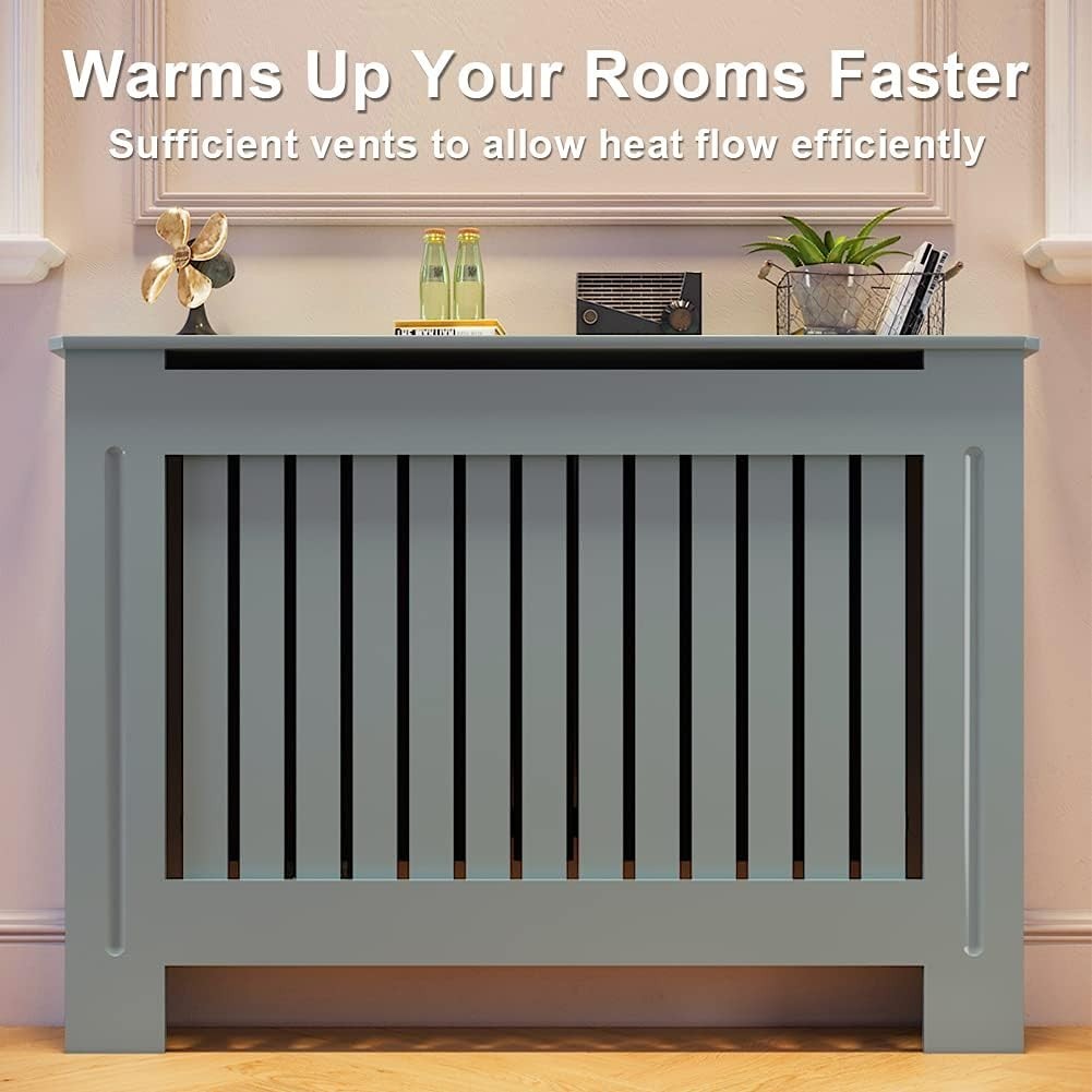 Medium Grey Radiator Cover Cabinet | Modern Vertical Slatted MDF Heater Cover