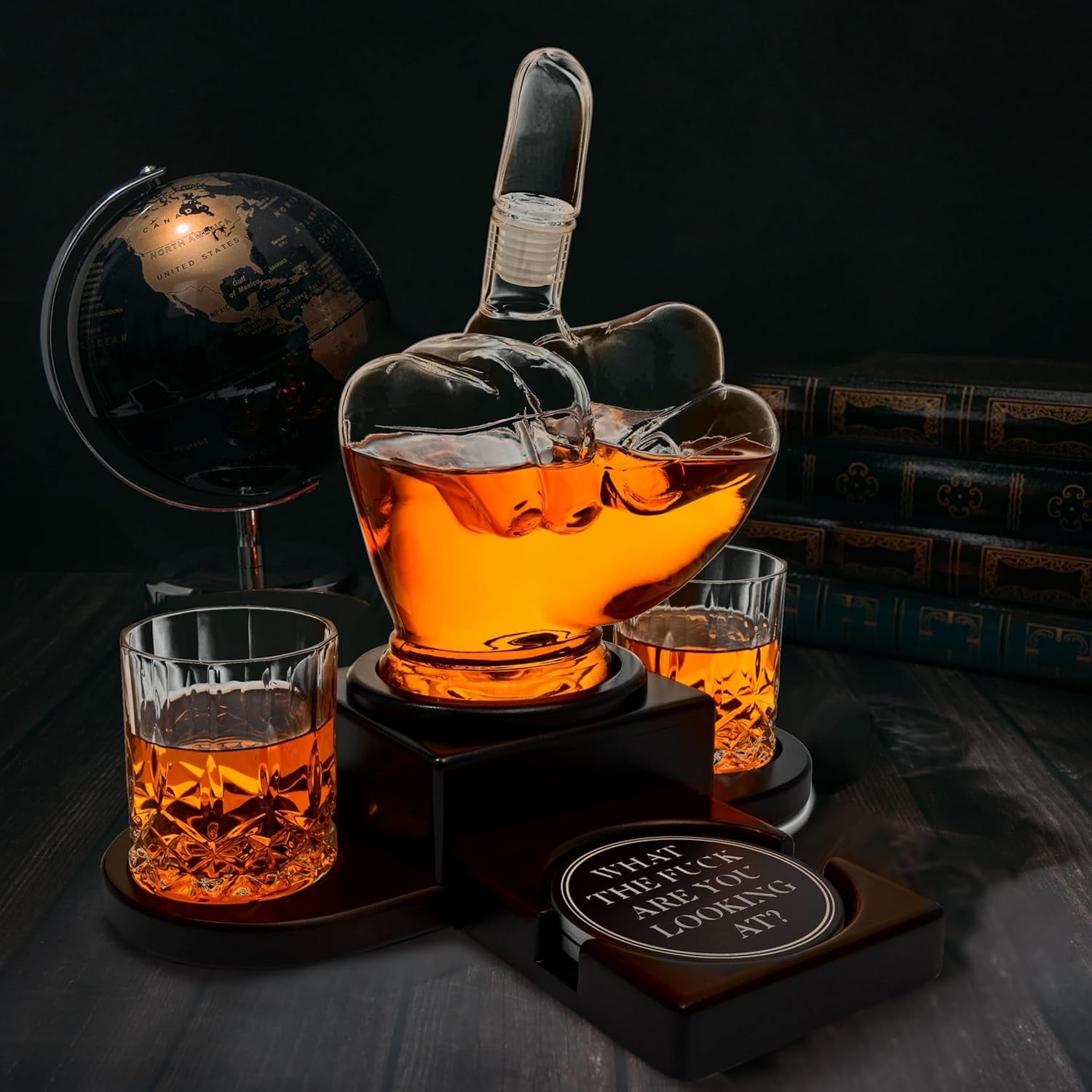 Middle Finger Whiskey Decanter Set with Stand & Glasses – Funny Novelty Gift