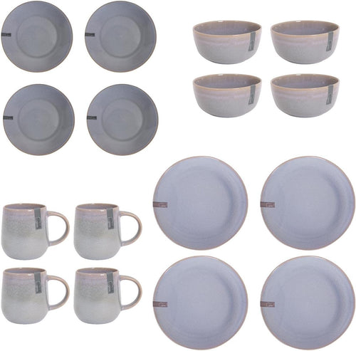 16 Piece Stoneware Dinner Set Reactive Glaze Plates Bowls Mugs Modern