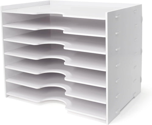 7-Tier Wide Desk File Organizer | Letter Tray Storage Rack, Desktop Sorter