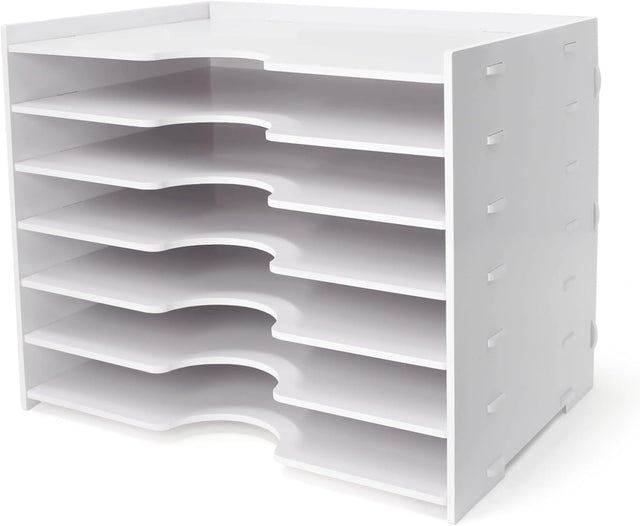 7-Tier Wide Desk File Organizer | Letter Tray Storage Rack, Desktop Sorter