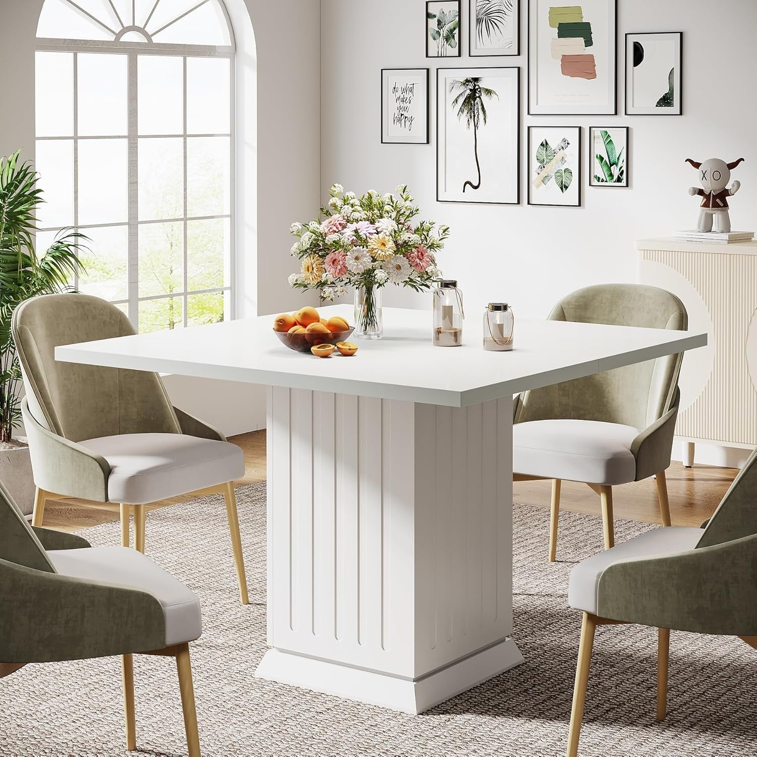 White Square Dining Table 90CM with Placemats, Small Kitchen Pedestal