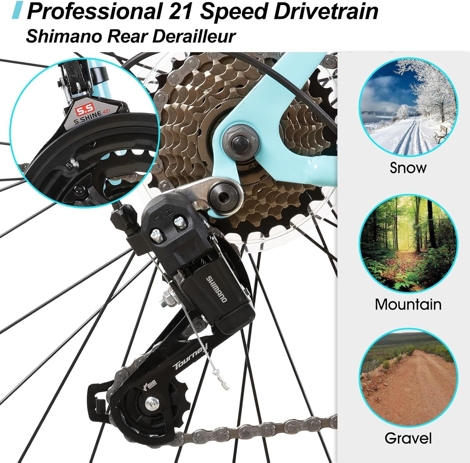 26” Mountain Bike 21 Speed Adult MTB with Suspension Fork & Dual V Brakes