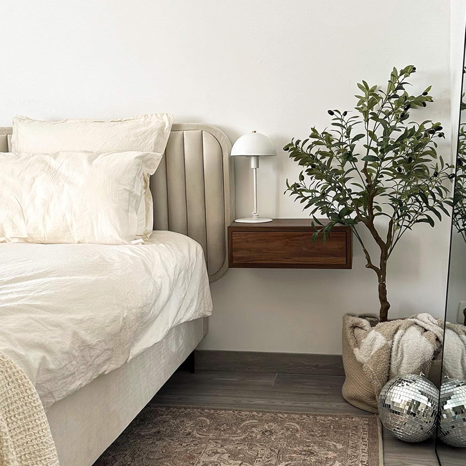 Floating Walnut Wall Bedside Table with Drawer – Modern Space Saving Nightstand