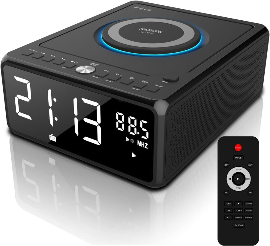 Bluetooth CD Player Boombox Alarm Clock FM Radio Wireless Charging LED
