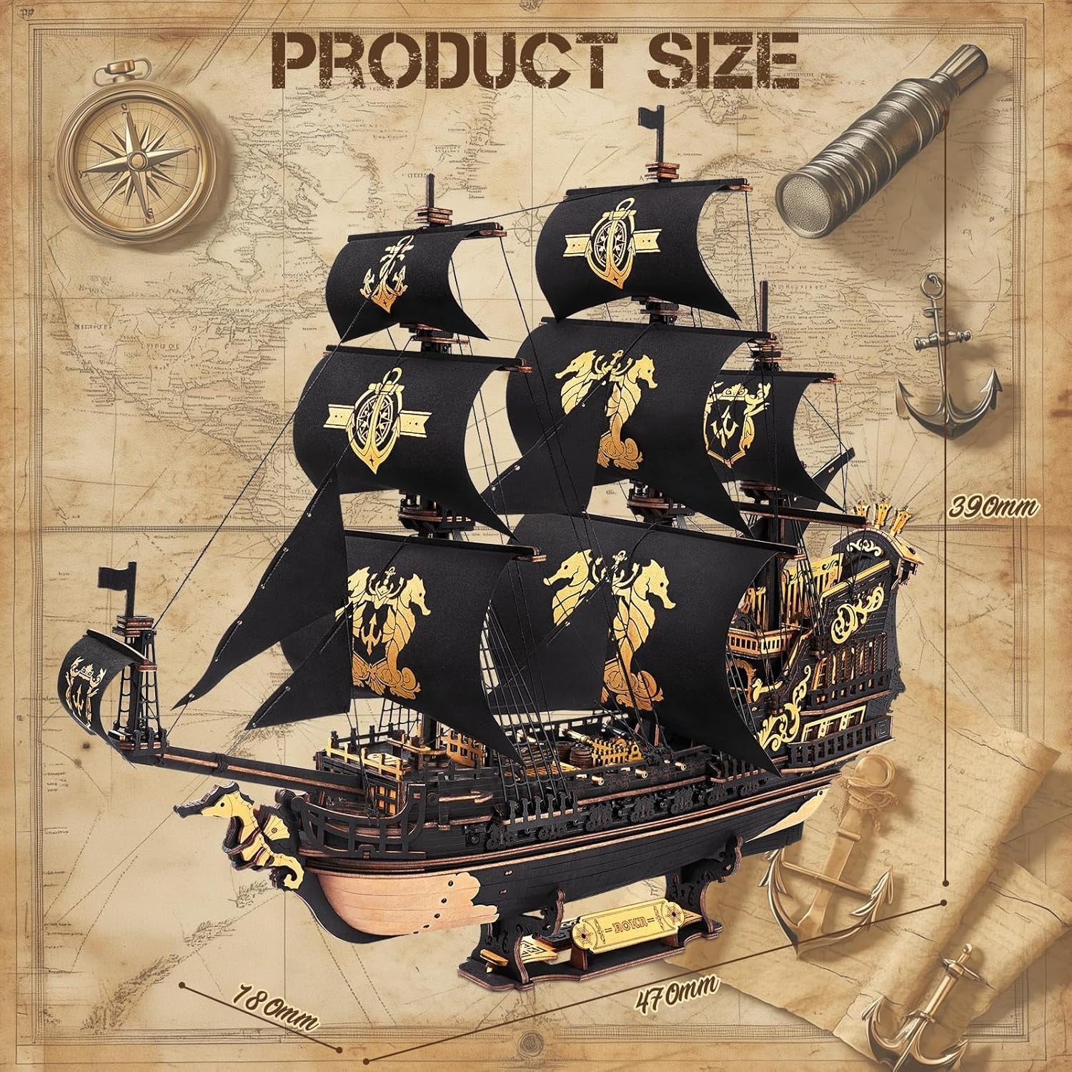 3D Wooden Sailing Ship Puzzle Model Kit – 603 Precision Pieces, Nautical Decor
