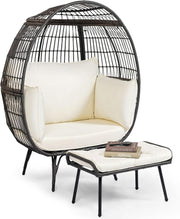 Oversized Rattan Egg Chair with Ottoman Freestanding Cushioned Lounge Seat