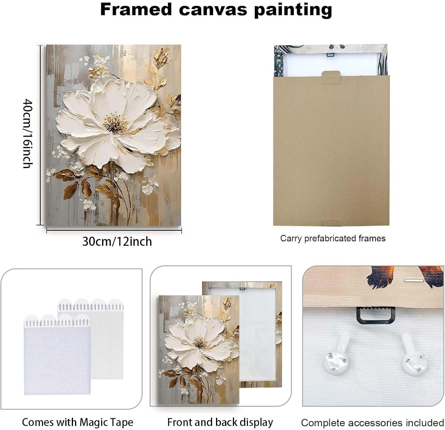 White Flower Canvas Wall Art 12x16 Inch Framed Modern Print