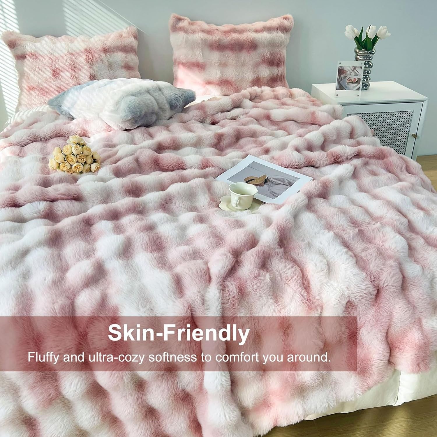 Luxury Thick Plush Fleece Throw Blanket Soft Warm Sofa Bed Tie Dye Pink 100x160c