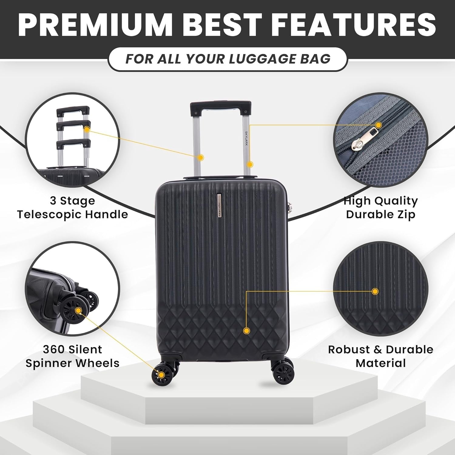 24 Inch Medium ABS Hard Shell Suitcase Lightweight Spinner 4 Wheels 66L