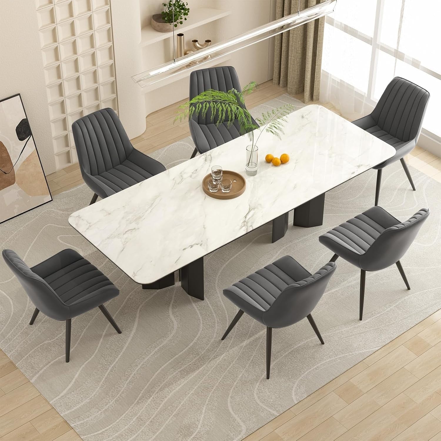 Set of 6 Grey Dining Chairs | Upholstered Padded Armchairs Metal Legs