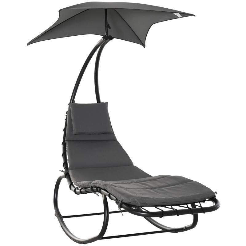 Garden Rocking Sun Lounger Chair with Cushion Pillow & Canopy Shade