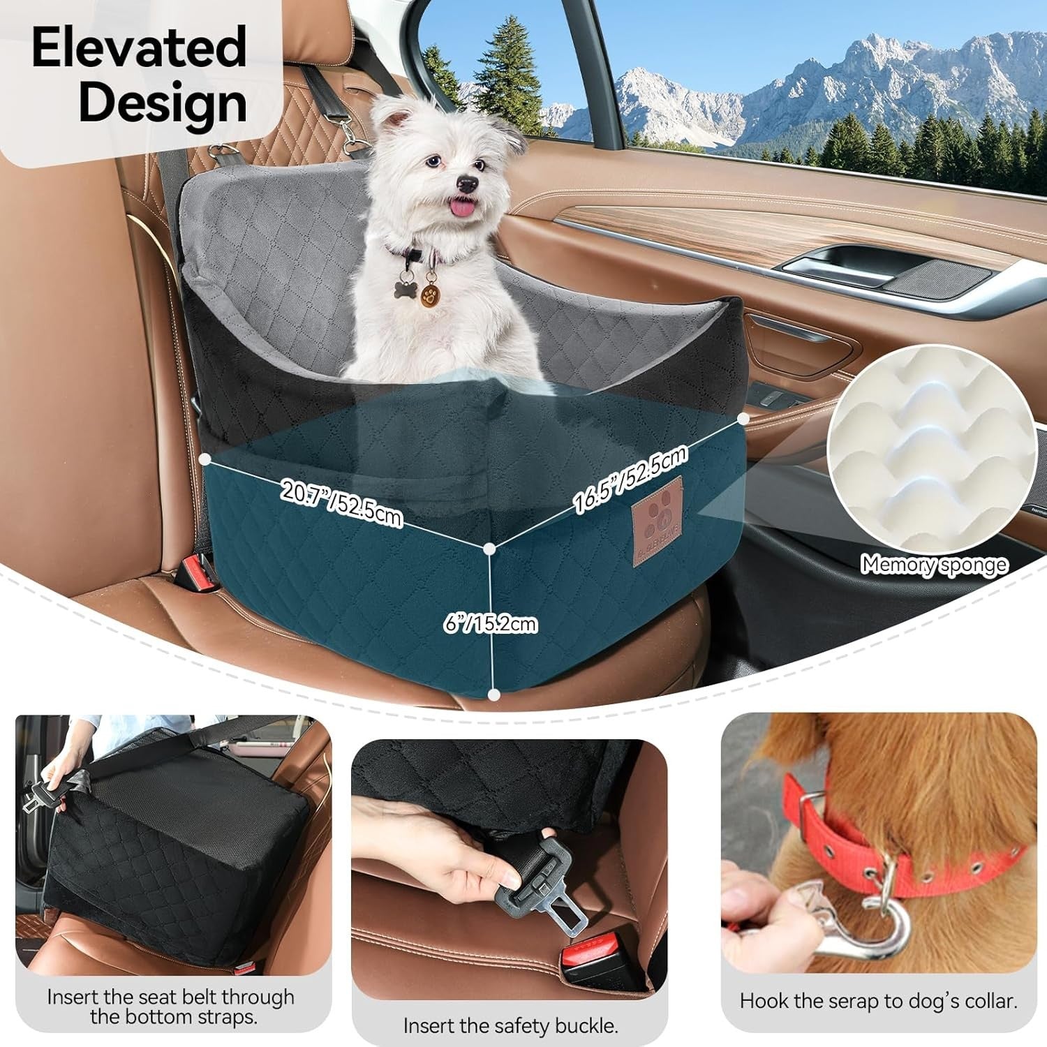 Dog Booster Seat Memory Foam Pet Car Bed Washable Travel Carrier