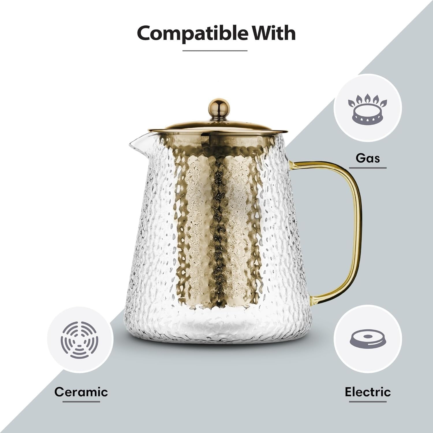 Glass Teapot with Infuser 900ml Loose Leaf Tea Maker 4 Cup Gold