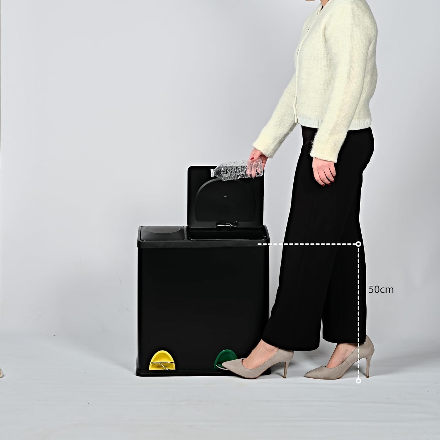 36L Recycling Bin 2 Compartment Waste Separation Black