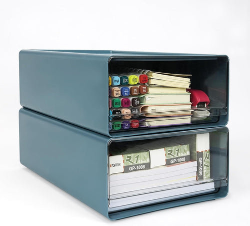 A4 Desk Drawer Organiser 2-Pack Stackable Office Storage Box Blue