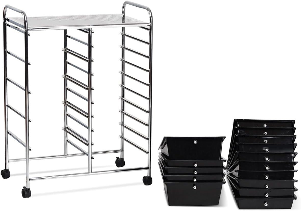 Black 15 Drawer Rolling Storage Trolley Beauty Office Organizer Cart