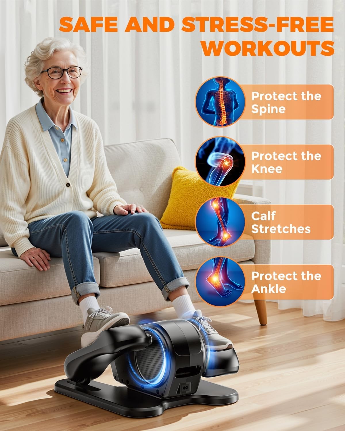 Under Desk Elliptical Machine for Home Workout, 12 Levels Speeds Ellipse Leg Exe