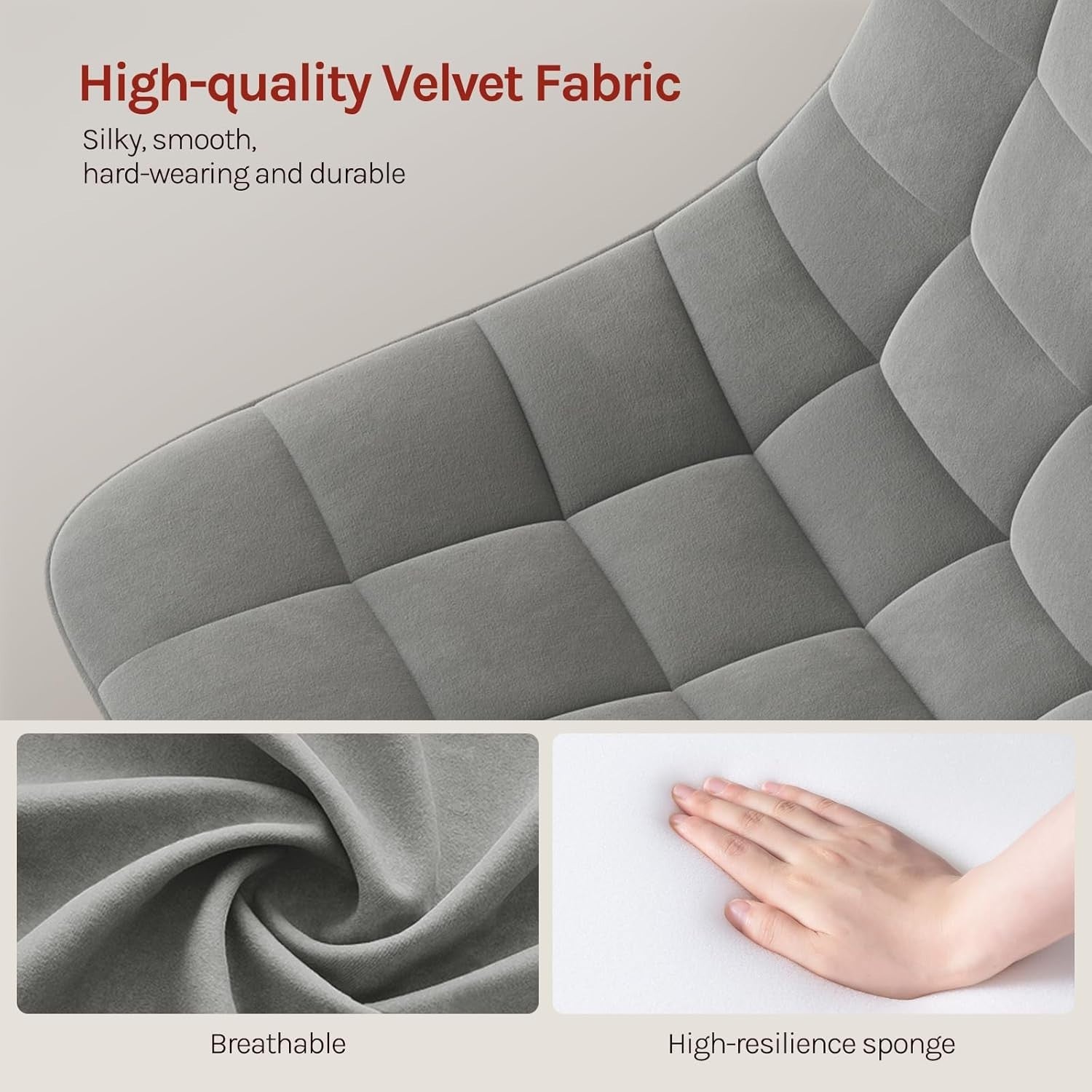Light Grey Velvet Swivel Vanity Stool Height Adjustable Dressing Chair
