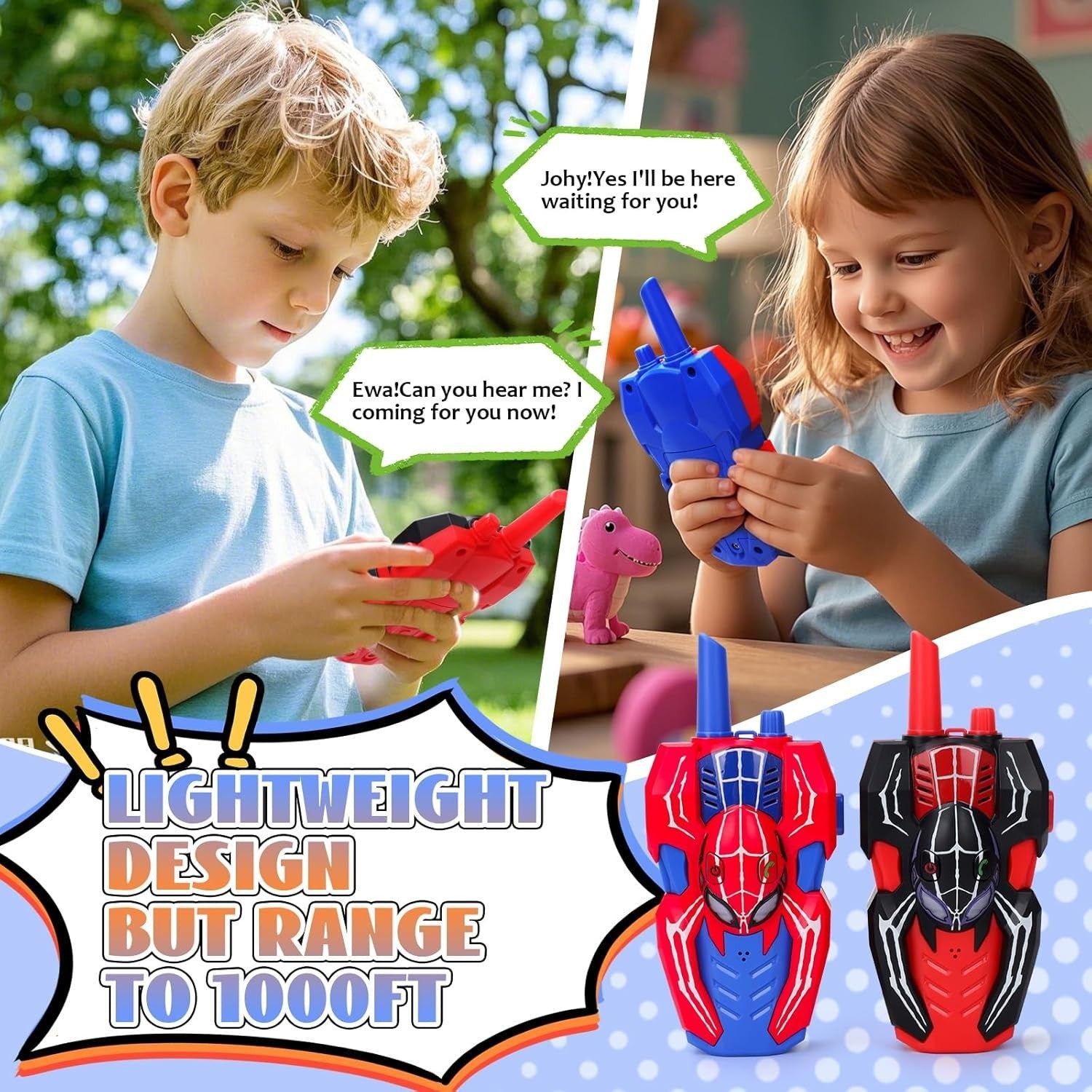 Kids Spider Walkie Talkies 2 Pack 8 Channel 300M Range Outdoor Toy